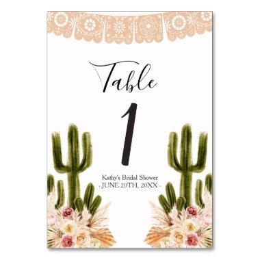 Boho Cactus Floral Bridal Shower Table Number