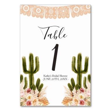 Boho Cactus Floral  Table Number