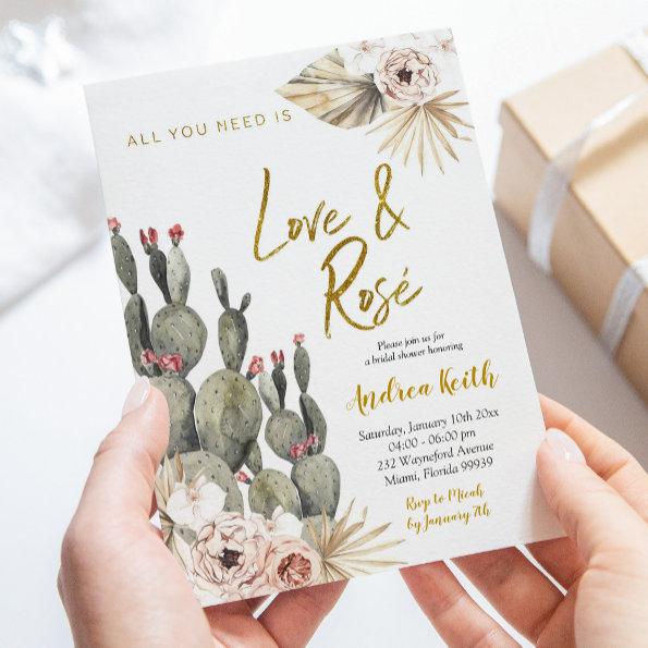 Boho Cactus Love and Rose? Bridal Shower Invitations