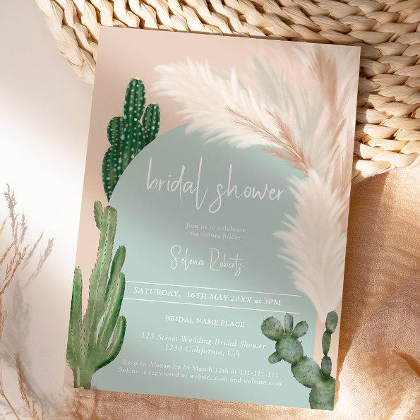 Boho cactus pampas arch green bridal shower Invitations