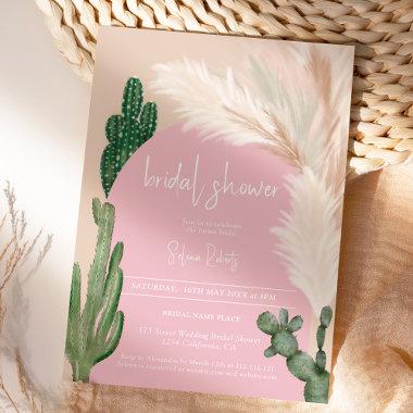 Boho cactus pampas arch pink bridal shower Invitations