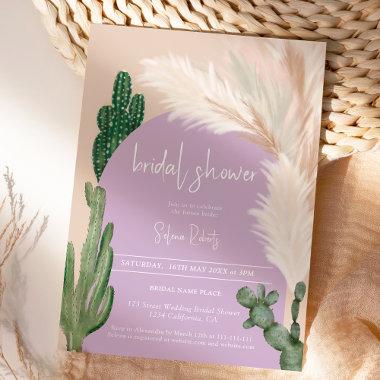 Boho cactus pampas arch purple Bridal shower Invitations