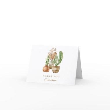 Boho Cactus Pampas Plant Bridal Shower Name Folded Thank You Invitations