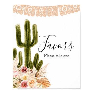 Boho Cactus Pink Flowers Pampas Grass Favor Sign