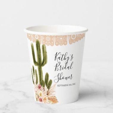 Boho Cactus Taco Bout Pink Flower White Paper Cups