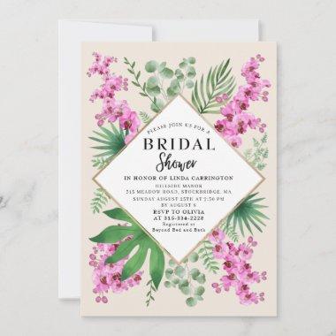 Boho Chic Bridal Shower Tropical Floral QR Code Invitations