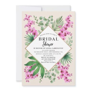 Boho Chic Bridal Shower Tropical Floral QR Code Invitations