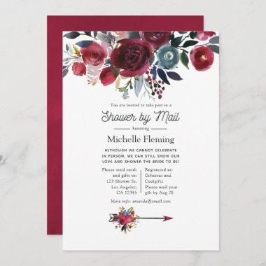 Boho Chic Burgundy and Navy Bridal Shower by Mail Invitations