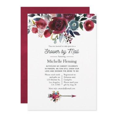 Boho Chic Burgundy and Navy Bridal Shower by Mail Invitations