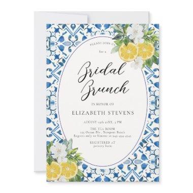 Boho Chic Citrus Italian Blue Tile Bridal Shower Invitations