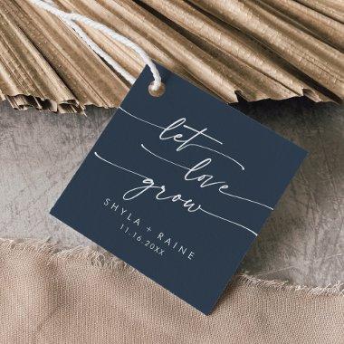 Boho Chic Dark Navy Blue Let Love Grow Wedding Favor Tags