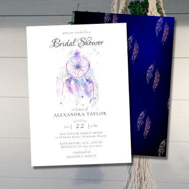 Boho Chic Dream Catcher Blue Elegant Bridal Shower Invitations