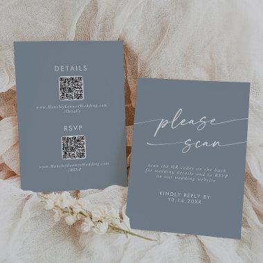 Boho Chic Dusty Blue QR Code Details  RSVP Card