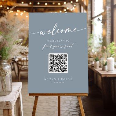 Boho Chic Dusty Blue QR Code Seating Chart Foam Board