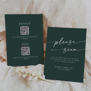 Boho Chic Emerald Green QR Code Details  RSVP Card