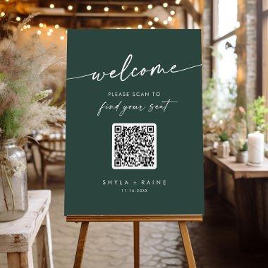 Boho Chic Emerald Green QR Code Seating Chart Foam Board