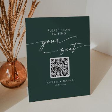 Boho Chic Emerald Green Seating Chart QR Code Pedestal Sign