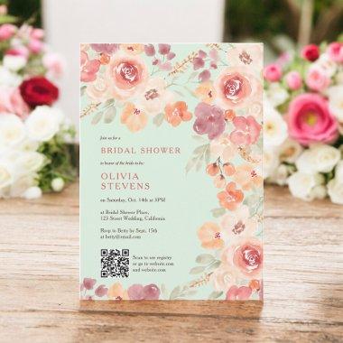 Boho chic fall peach mint qr code