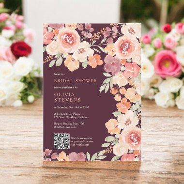 Boho chic fall peach plum qr code