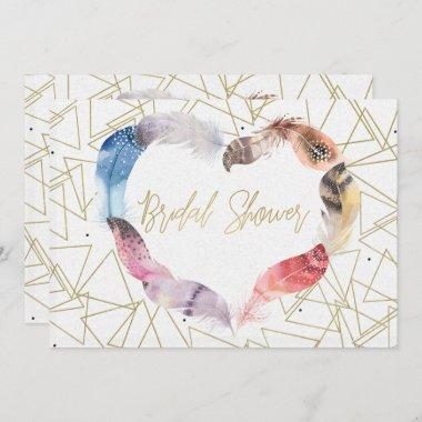 Boho Chic Feather Heart Bridal Shower Invitations