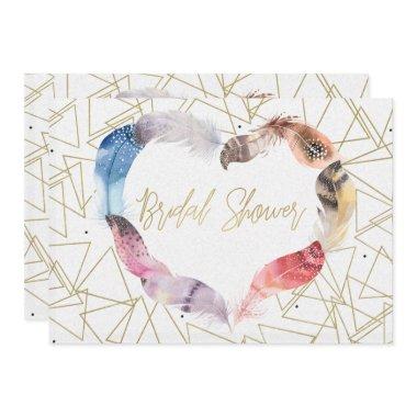 Boho Chic Feather Heart Bridal Shower Invitations