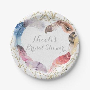 Boho Chic Feather Heart Personalized Party Paper Plates