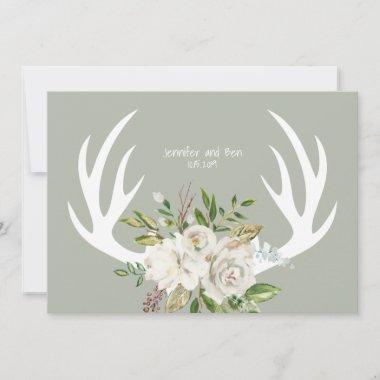 Boho Chic Floral Antlers Wedding Thank You