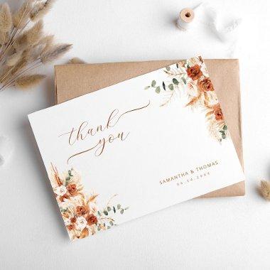 Boho Chic Floral Pampas Grass Wedding Thank You