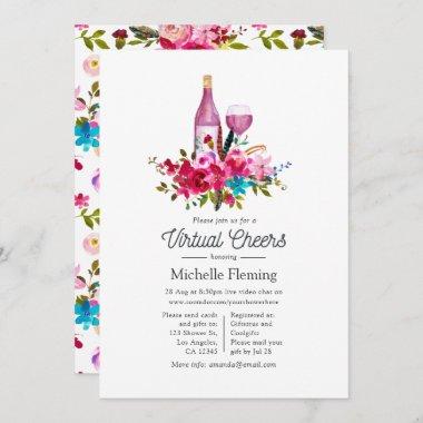 Boho Chic Floral Wine Themed Virtual Bridal Shower Invitations