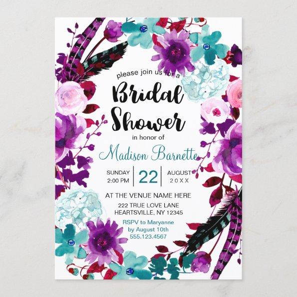 Boho Chic Floral Wreath Bridal Shower Invitations