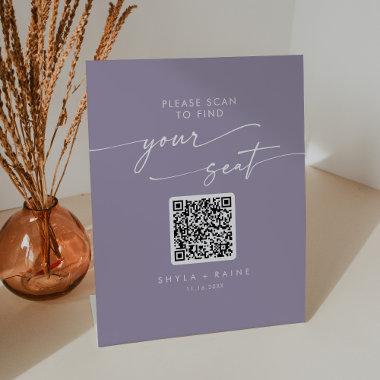 Boho Chic Lavender Purple Seating Chart QR Code Pedestal Sign