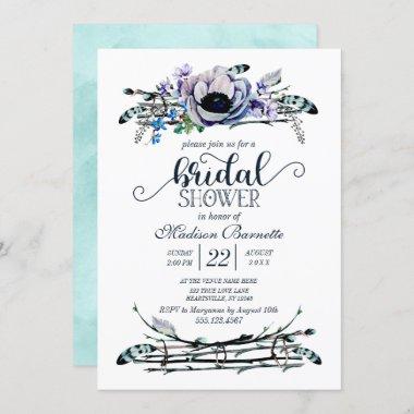 Boho Chic Mint & Navy Bridal Shower Invitations