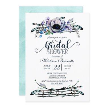 Boho Chic Mint & Navy Bridal Shower Invitations