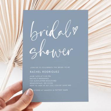 Boho Chic Modern Dusty Blue Script Bridal Shower Invitations