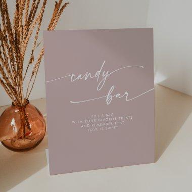 Boho Chic Modern Dusty Rose Pink Candy Bar Wedding Pedestal Sign