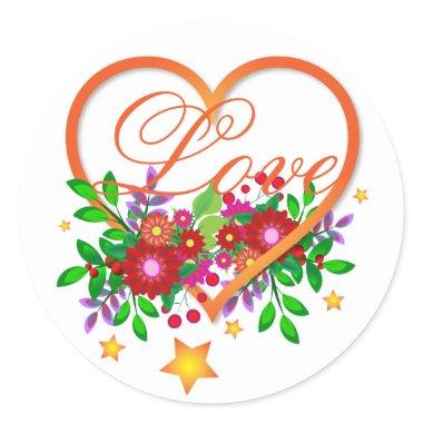 Boho Chic Open Heart Filled with Love and Flowers Classic Round Sticker