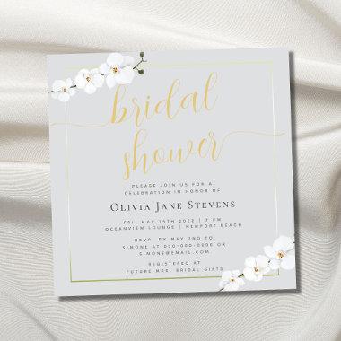 Boho Chic Pearl Gold Frame Orchids Bridal Shower Invitations