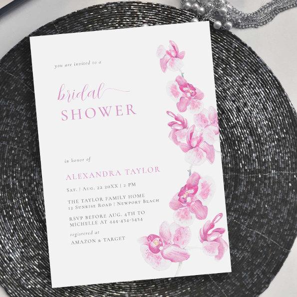 Boho Chic Pink Orchid Watercolor Bridal Shower Invitations