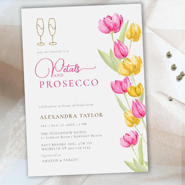 Boho Chic Pink Yellow Tulips Gold Petals Prosecco