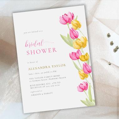 Boho Chic Pink Yellow Tulips Spring Bridal Shower Invitations