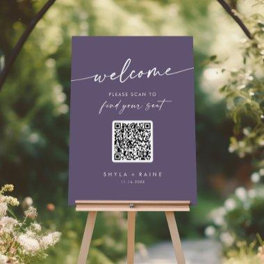 Boho Chic Plum Purple QR Code Seating Chart Foam Board