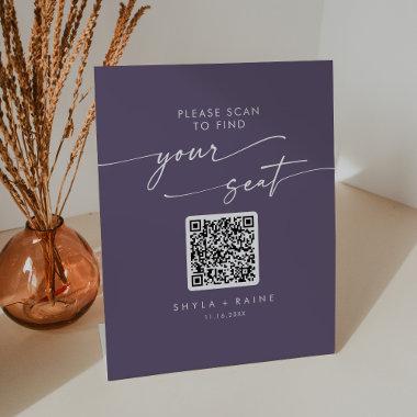 Boho Chic Plum Purple Seating Chart QR Code Pedestal Sign