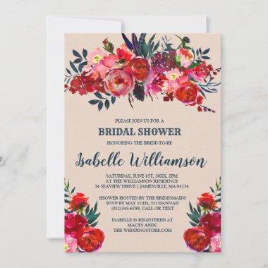 Boho Chic Red Floral Bridal Shower Invitations