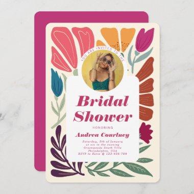 Boho Chic Retro Colorful Bridal Shower Photo Invitations