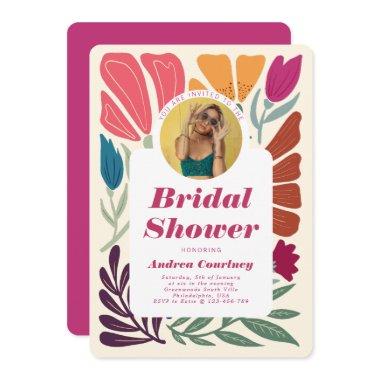 Boho Chic Retro Colorful Bridal Shower Photo Invitations