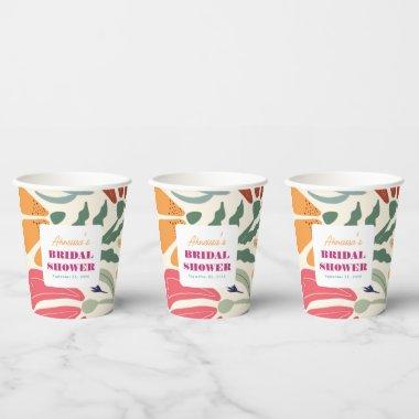 Boho Chic Retro Colorful Floral Bridal Shower Paper Cups