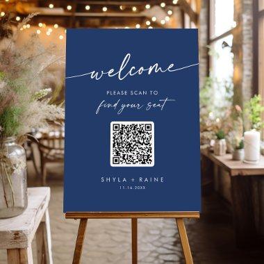 Boho Chic Royal Blue QR Code Seating Chart Foam Board