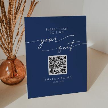 Boho Chic Royal Blue Seating Chart QR Code Pedestal Sign