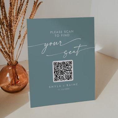 Boho Chic Seafoam Teal Seating Chart QR Code Pedestal Sign