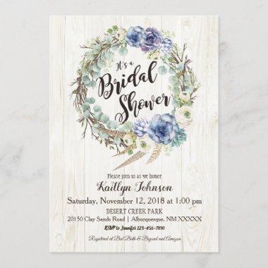 Boho Chic Succulent Eucalyptus Bridal Shower Invitations